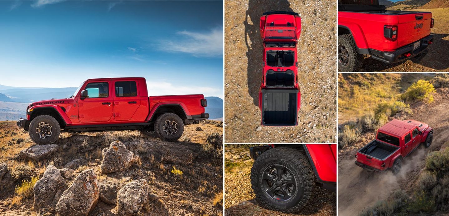Exterior collage of Jeep gladiator rubicon in red